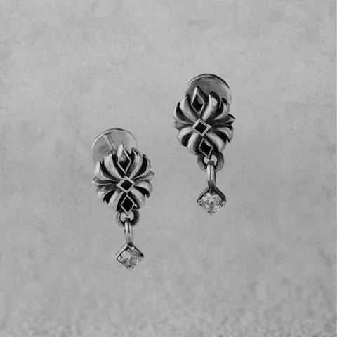 Bông tai nam đính đá CZ với họa tiết hoa sen