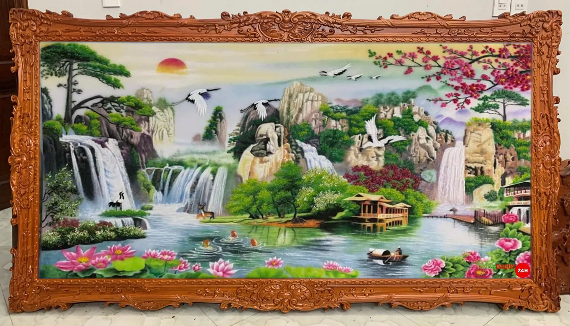 Tranh đá quý sơn thủy hữu tình phong cách cổ điển