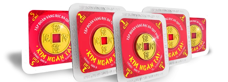Đồng tiền vàng Kim Ngân Tài với chữ thư pháp