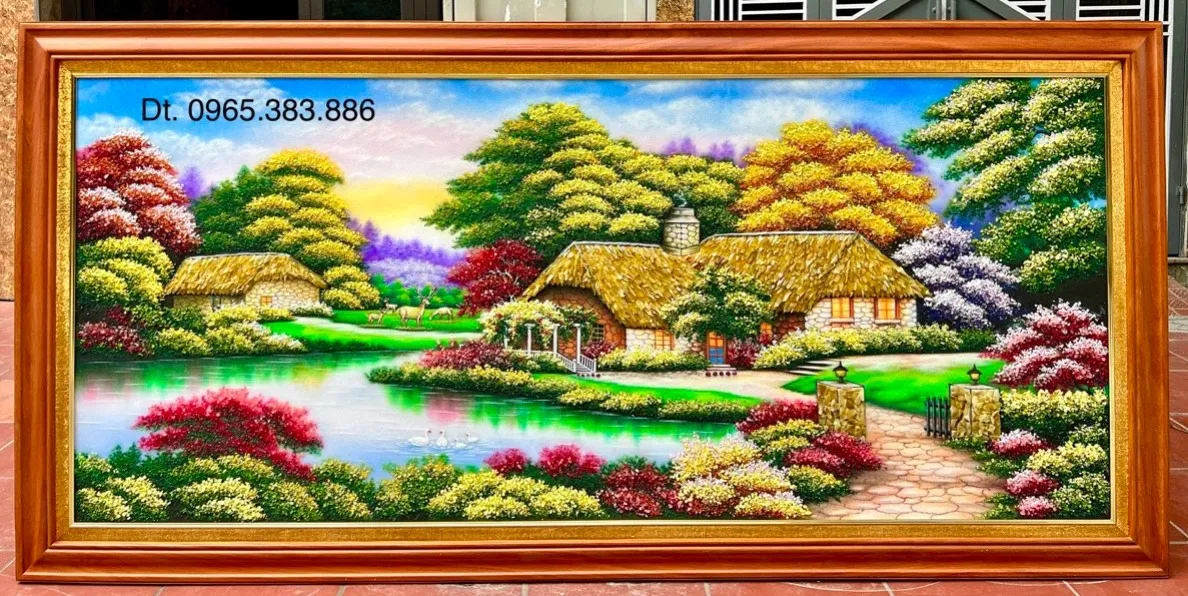 Tranh đá quý ngôi nhà hạnh phúc với gam màu ấm áp