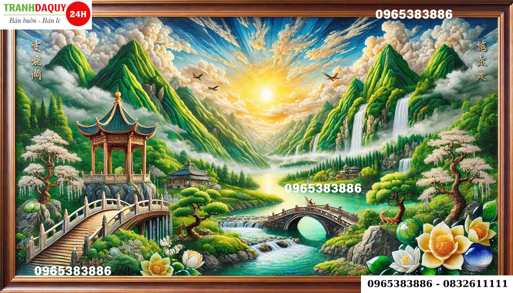 Tranh đá quý sơn thủy hữu tình đẹp nhất