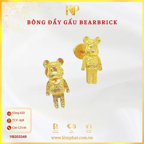 Bông tai đẩy gấu Bearbrick vàng 610 phong cách trẻ trung