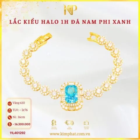 Bông tai vàng ta đính đá xanh nam phi với thiết kế halo sang trọng