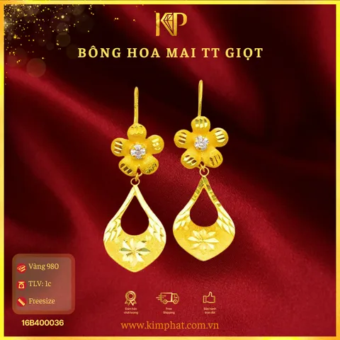 Bông tai tòn ten vàng 24K với họa tiết hoa mai tinh xảo