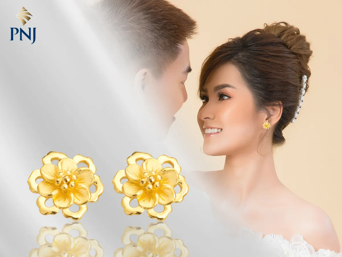 Bông tai hình nụ đính đá quý tinh tế cho cô dâu