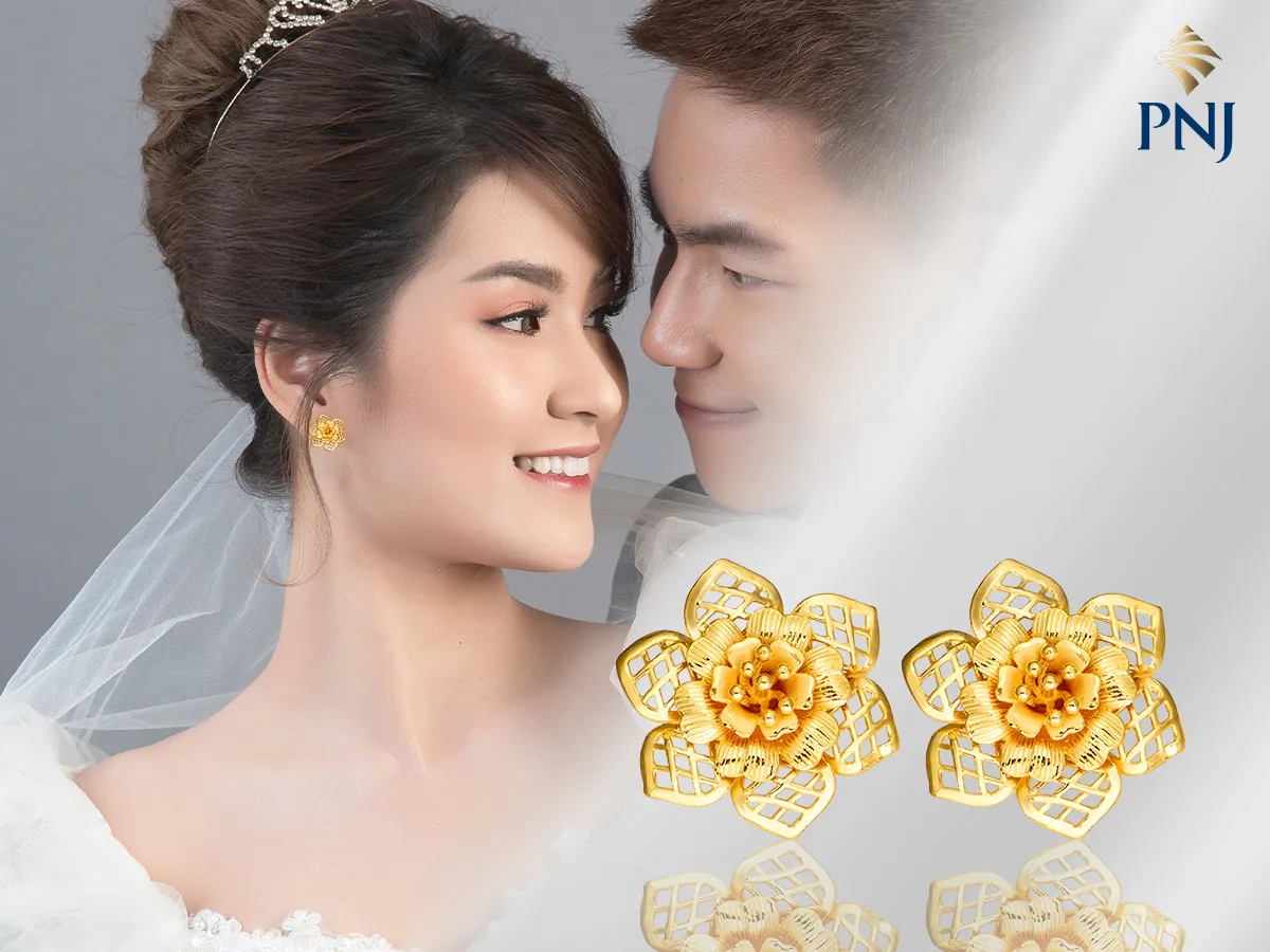 Bông tai cưới kim cương và vàng trắng tôn vinh vẻ đẹp cô dâu