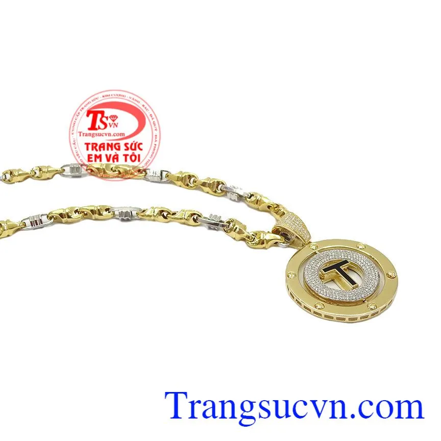 Mặt dây chuyền chữ T với đá quý đính xung quanh