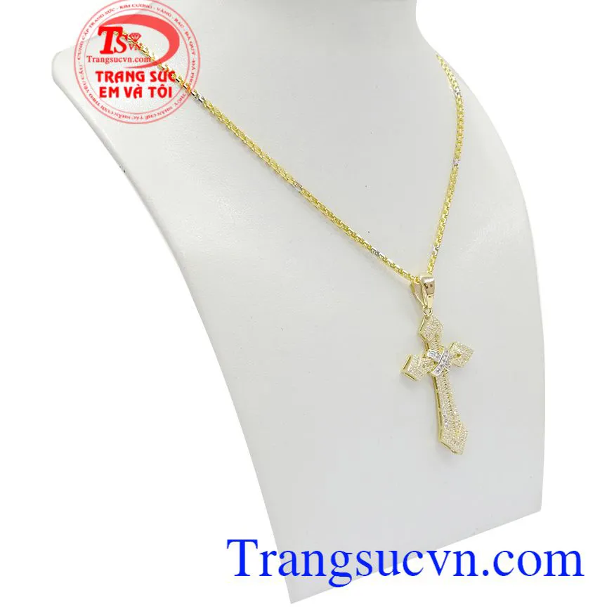 Mặt dây chuyền thánh giá vàng 14K với đá quý đính tinh xảo