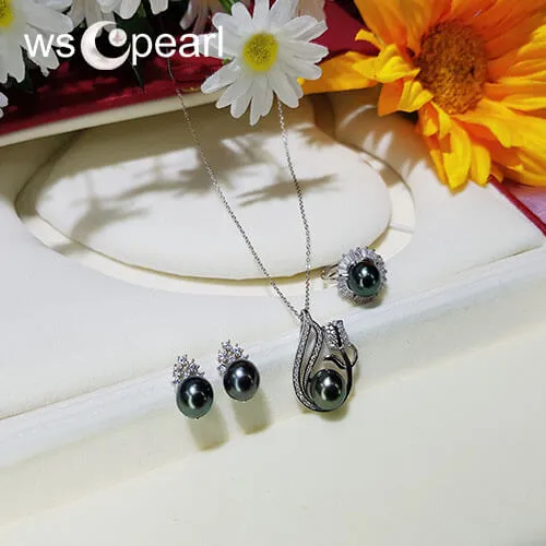 Bộ trang sức ngọc trai Tahiti đen huyền bí