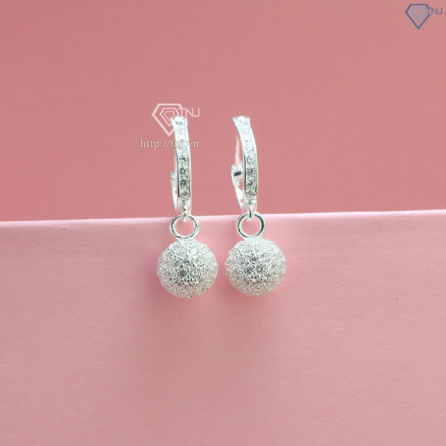 Bông tai bạc 925 hình trái châu đính đá cubic zirconia sang trọng