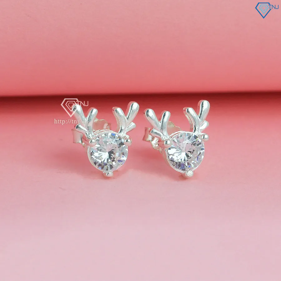 Bông tai hình con hươu bạc 925 với thiết kế tinh xảo, viên đá Cubic Zirconia lấp lánh