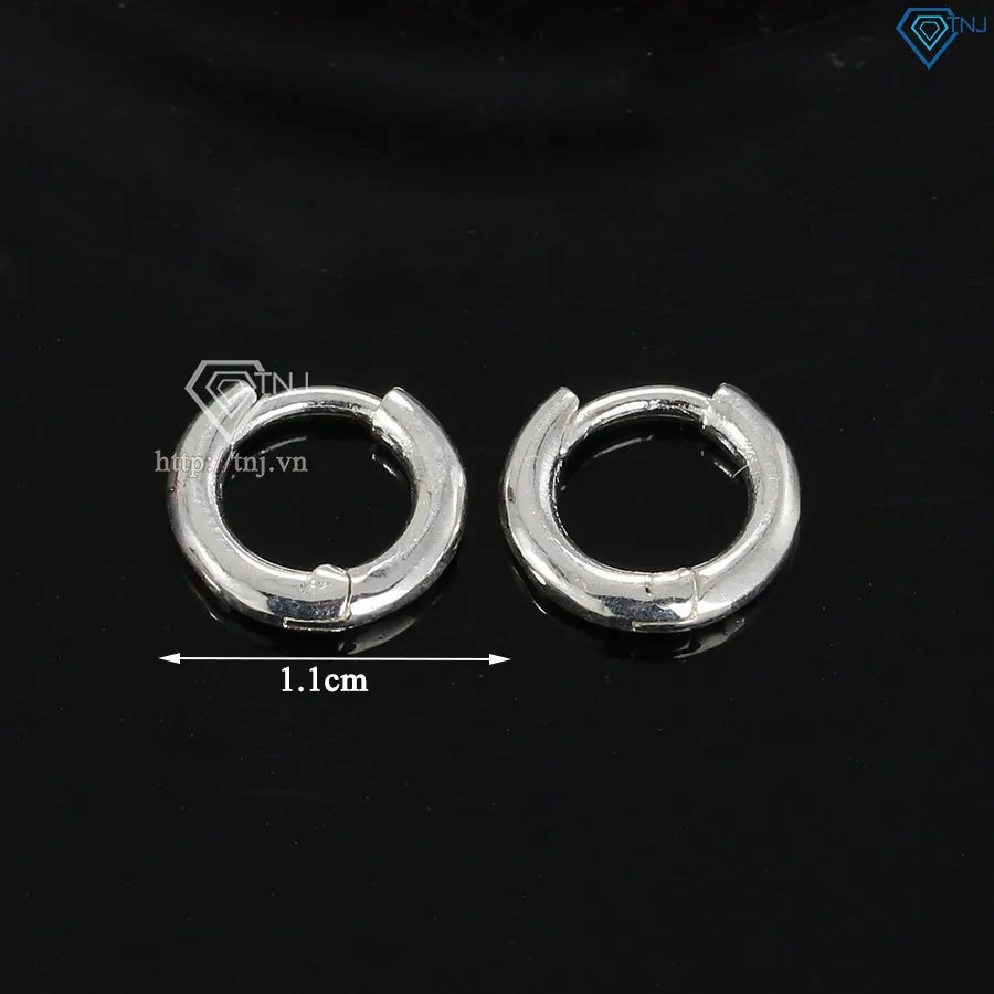 Bông tai khoen tròn bạc 925 đường kính 11mm với thiết kế tối giản