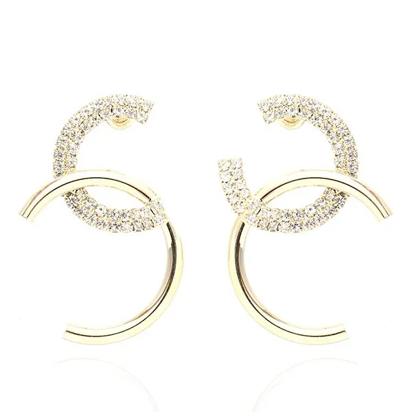Bông tai hợp kim đính đá CZ với thiết kế chữ C