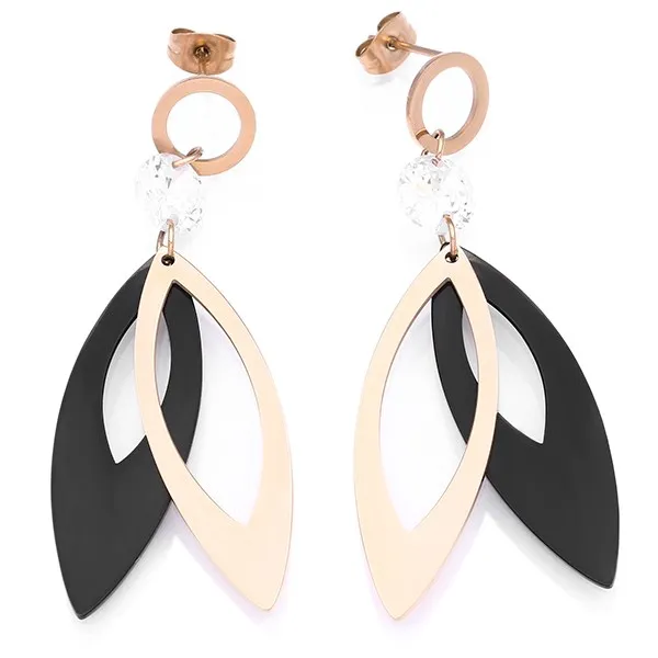 Bông tai hợp kim hình elip đính đá CZ