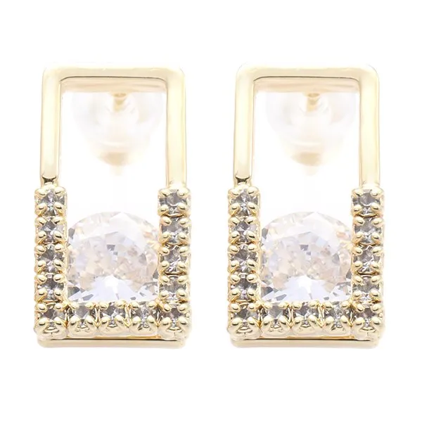 Bông tai hợp kim đính đá CZ màu vàng