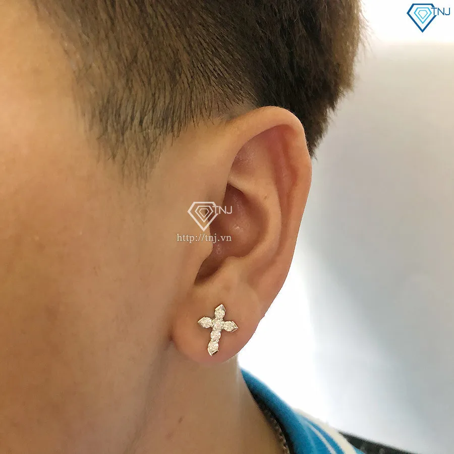 Bông tai bạc nam hình thánh giá đính full kim cương Moissanite BTAM0013