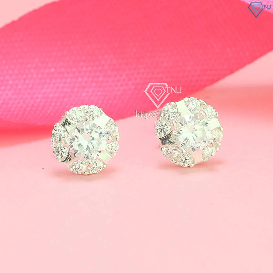 Bông tai bạc nữ cao cấp với thiết kế đính đá tinh tế