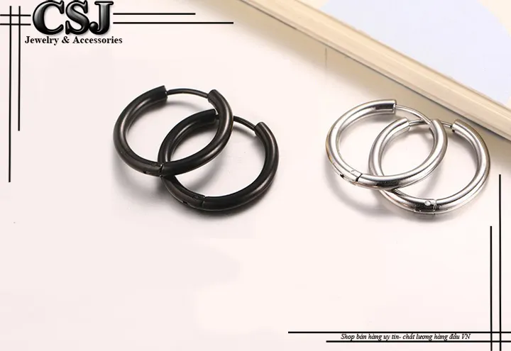 Bông tai inox khoen tròn nhìn từ góc chính diện