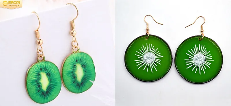 Bông tai kiwi kiểu dáng tròn với màu xanh tươi mát