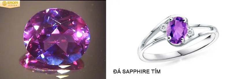 Viên sapphire tím đã mài giũa phản chiếu ánh sáng rực rỡ
