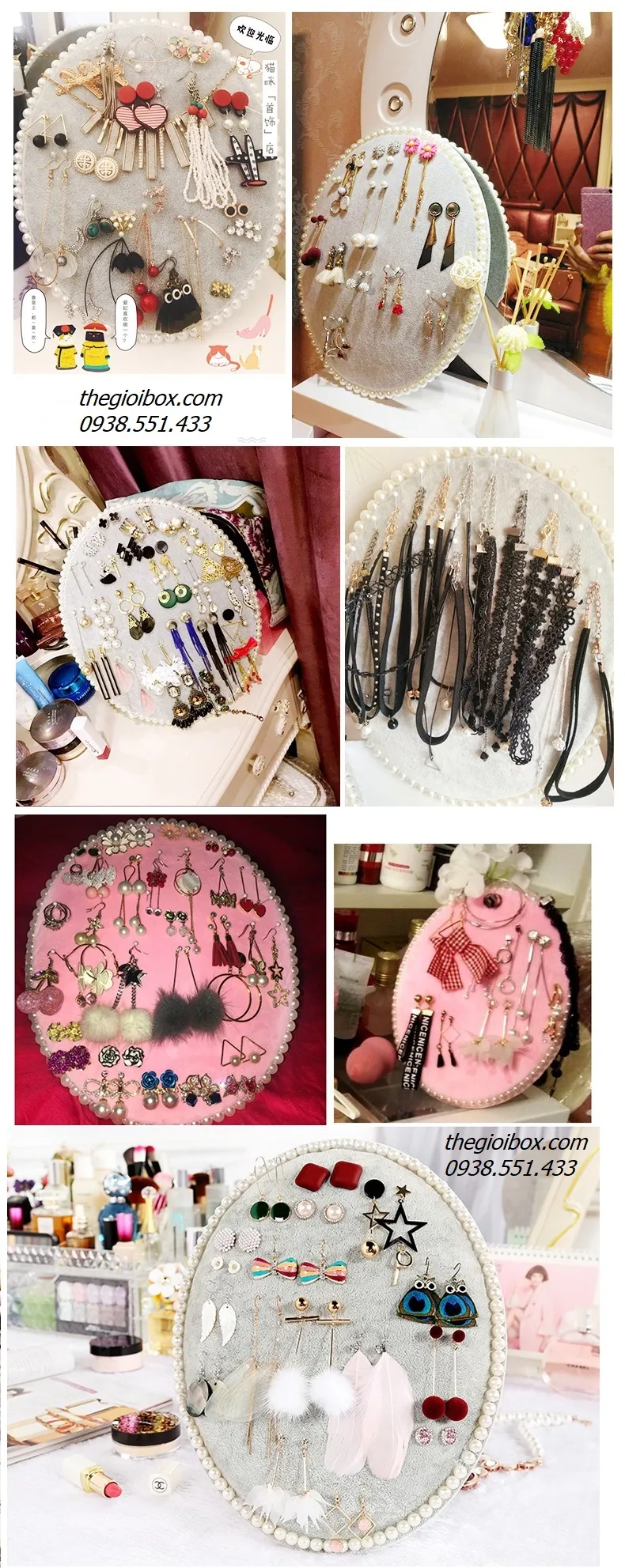 Viền hạt ngọc trai đính xung quanh kệ tạo điểm nhấn sang trọng