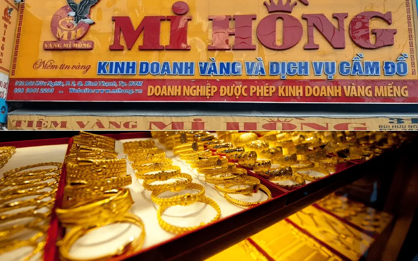 Bông tai vàng 18K Mi Hồng với thiết kế tinh xảo, sang trọng