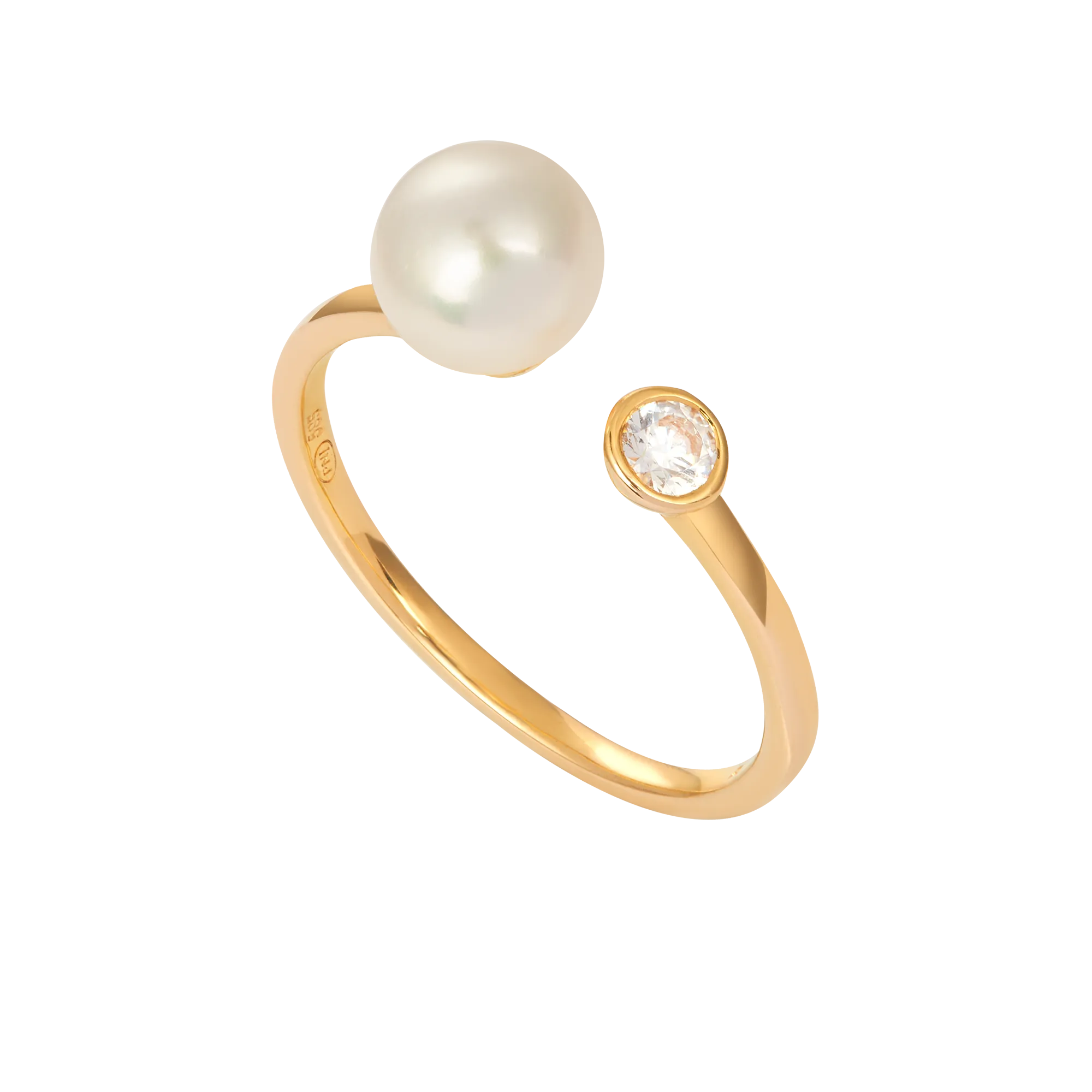 Nhẫn bạc 925 mạ vàng với thiết kế open ring đính ngọc trai