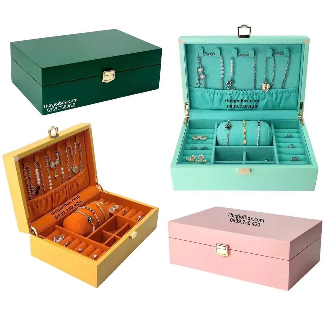 Hộp đựng trang sức bằng gỗ với lớp lót nhung mềm mại