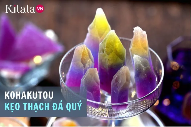 Kẹo đá quý Kohakutou với lớp vỏ cứng bên ngoài và phần thạch mềm bên trong