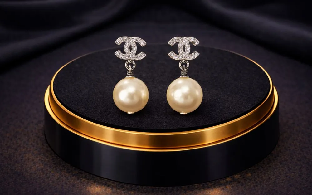 Bông tai Chanel Swing Coco Mark với đá rhinestone và ngọc trai