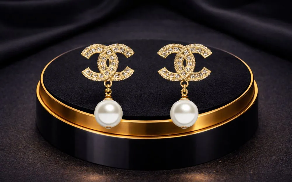 Bông tai Chanel CC Logo vàng kết hợp ngọc trai thanh lịch