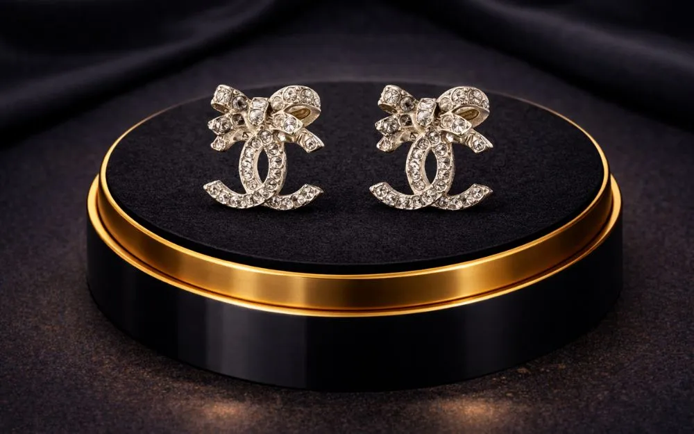 Bông tai Chanel Sparkling CC Logo đính đá lấp lánh