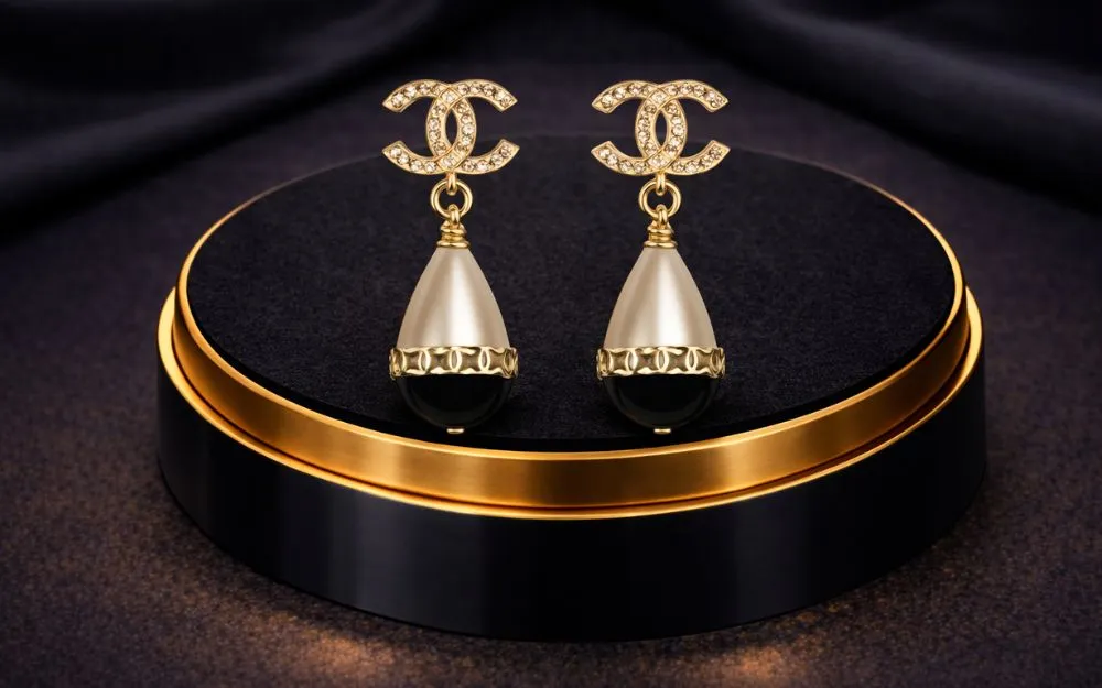 Bông tai Chanel CC Pearl AB6391 vàng gold với ngọc trai