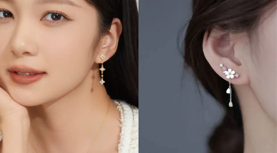 Khuyên tai nhiều tầng tạo chiều sâu và giúp khuôn mặt tròn thon gọn