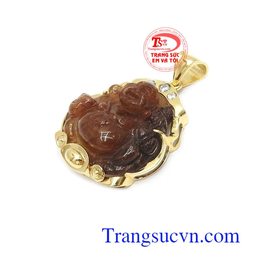 Mặt đá Thạch Anh Tóc chạm khắc hình Phật Di Lặc mang ý nghĩa cầu an