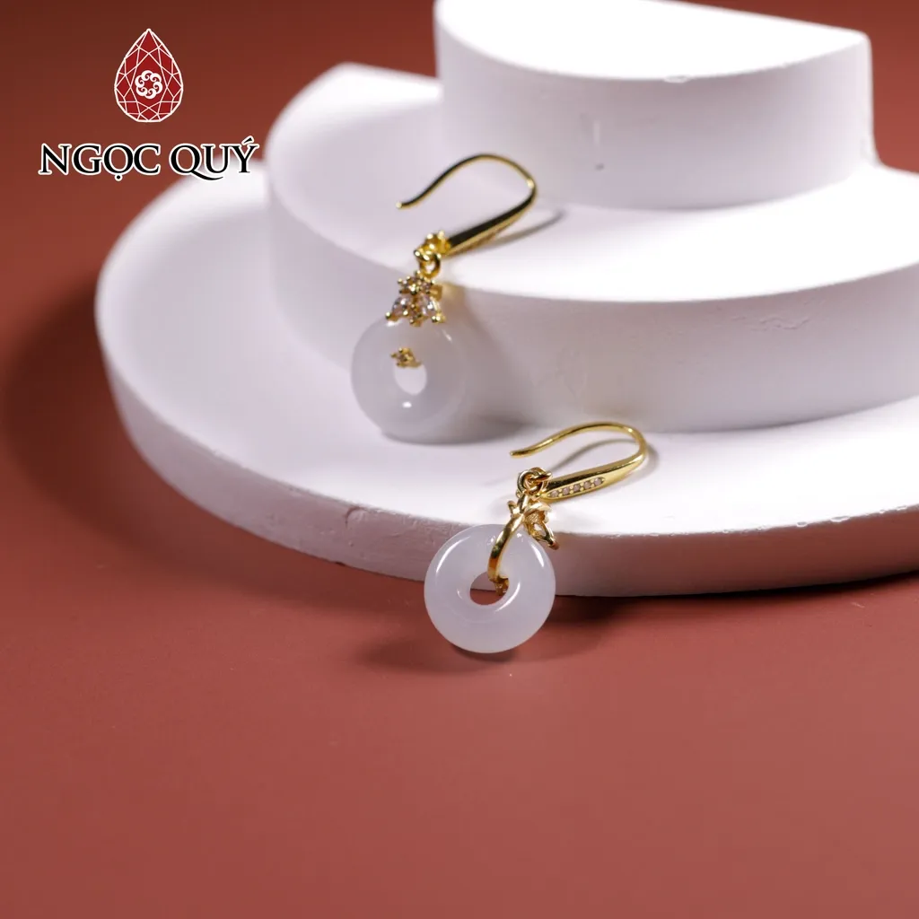 Bông tai đồng điếu đá Cẩm Thạch Phỉ Thúy type A với thiết kế tinh xảo