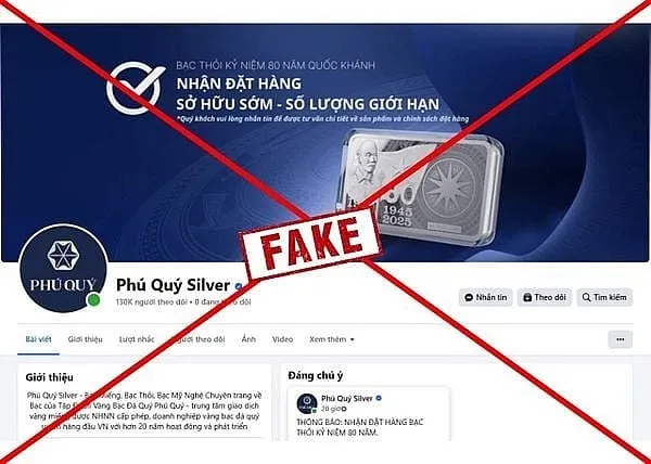 Giao diện trang Facebook giả mạo thương hiệu Phú Quý với dấu tích xanh gây nhầm lẫn cho người dùng