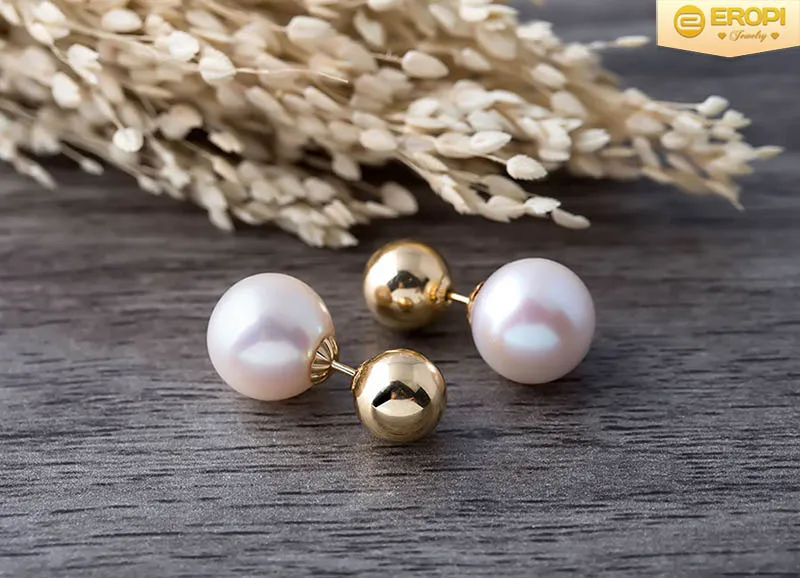 Bông tai vàng 18K ngọc trai Sony Love với sắc hồng dịu dàng