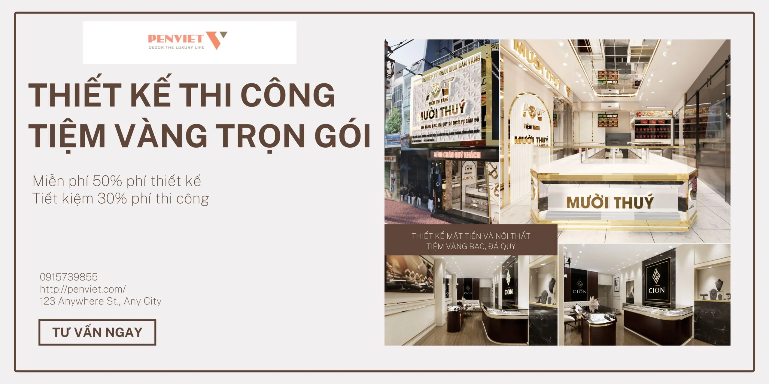 Không gian thiết kế tiệm vàng hiện đại với tủ trưng bày trang sức cao cấp