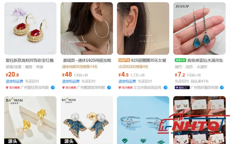 Giao diện website 1688.com với hàng nghìn shop bán sỉ bông tai