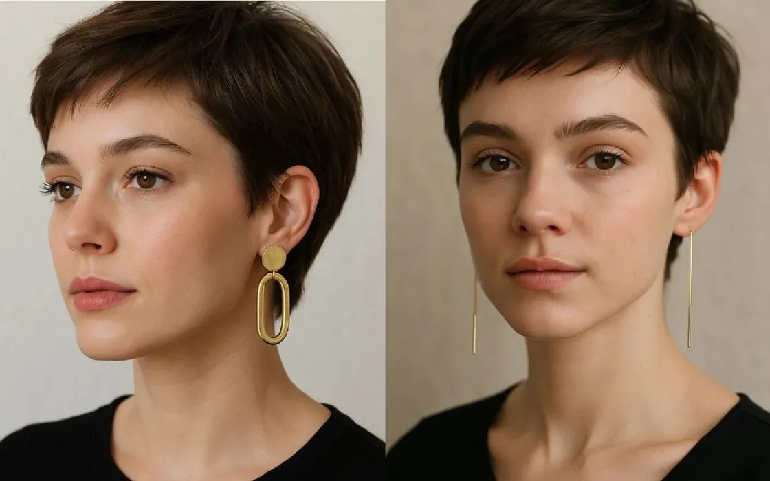 Khuyên tai tròn nhỏ tạo điểm nhấn tinh tế cho mái tóc ngắn
