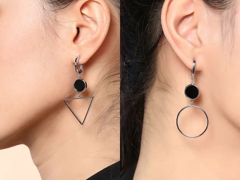 Bông tai kết hợp hình tròn và tam giác phá cách