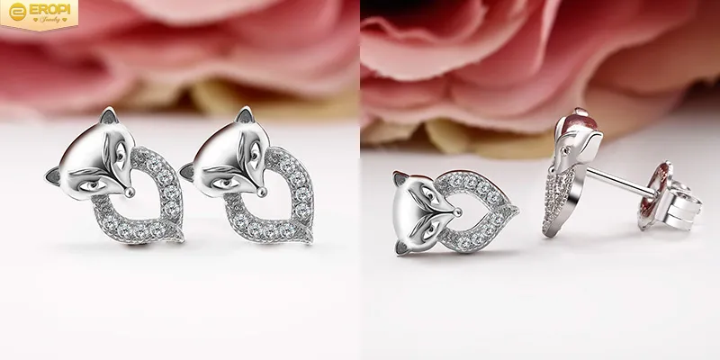 Thiết kế bông tai hồ ly kiểu khuyên nữ với đá CZ trắng sáng