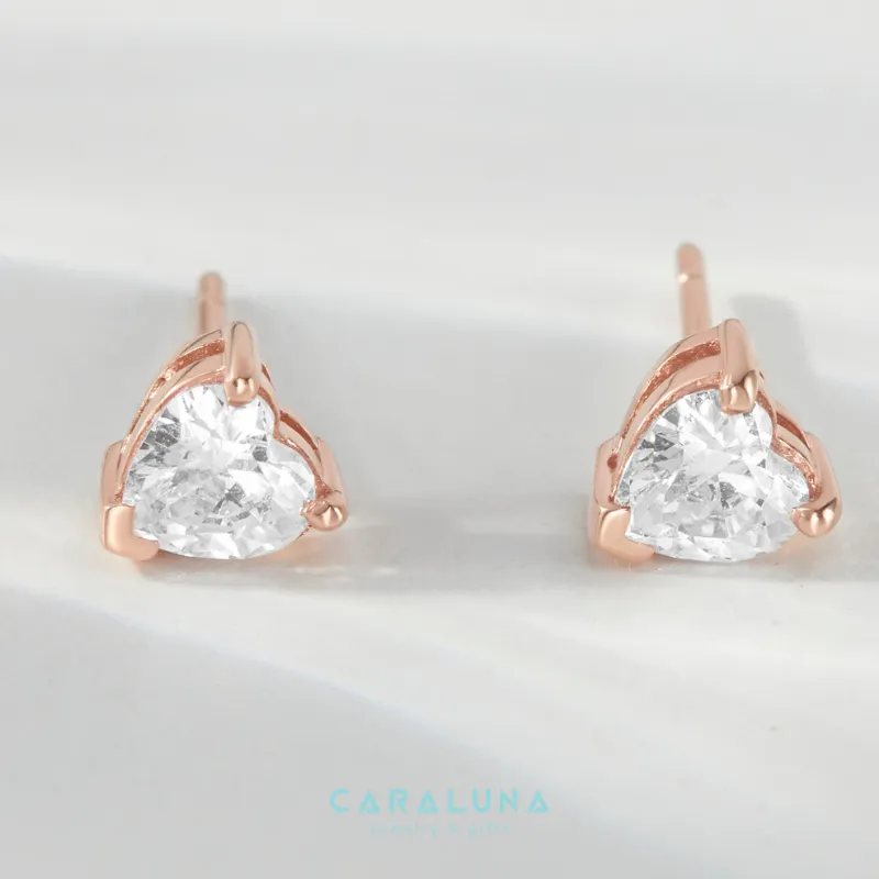 Bông tai bạc 925 hình trái tim nhỏ đính đá cao cấp