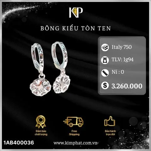 Bông tai tòn ten vàng Italy 750 với thiết kế tròn tinh tế